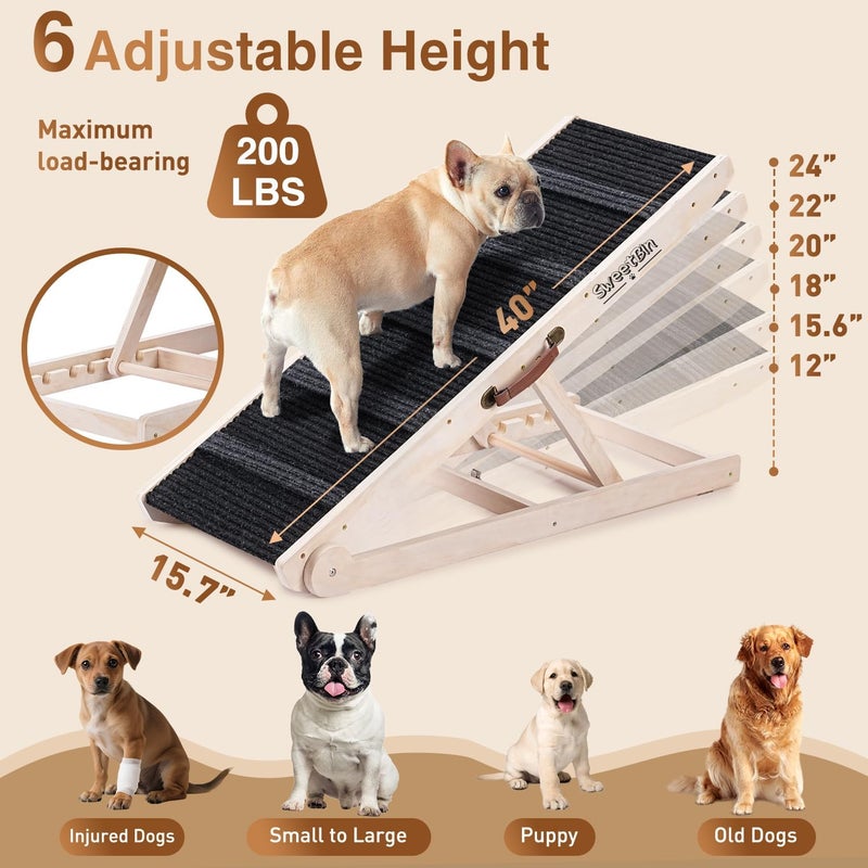SweetBin Dog Ramp for Bed - Foldable Small to Large Dog Ramp for Couch - 6 Adjustable Height from 12" to 24" - Stairs with High Traction Mat - Wooden Portable Ramp for Dogs to Get on Bed Couch Car Up to 200LBS - Image 3